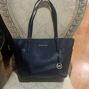 Michael Kors Black Leather Tote with Gold Accents